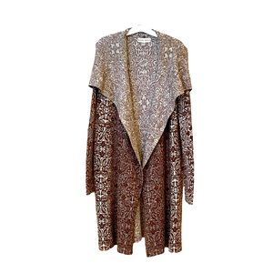 Hard to find brown, white & pale blue baroque print knit coat